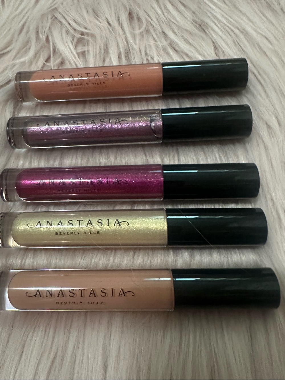 Anastasia Metallic Lip Gloss Set — Peach, Purple, Fuchsia, Gold, Nude